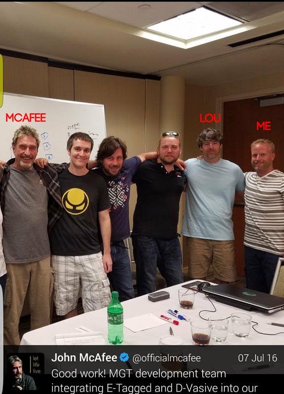 John McAfee, Lou Franco and John Clore with the D-Vasive development team