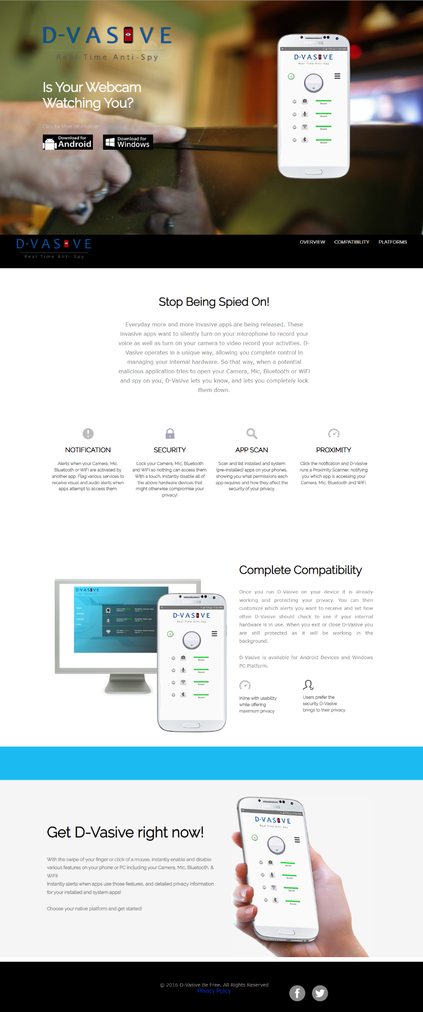 Full-page view of the original D-Vasive Real Time Anti-Spy website designed by John Clore