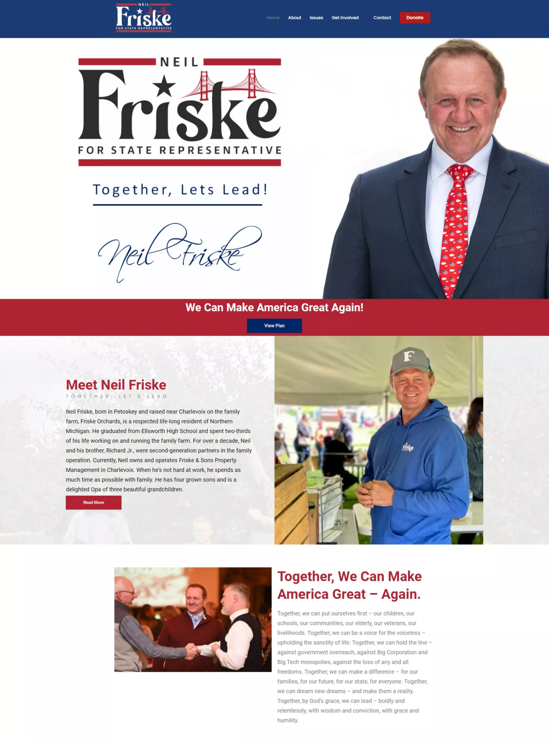 Neil Friske campaign website designed by John Clore, featuring a candidate portrait and campaign information