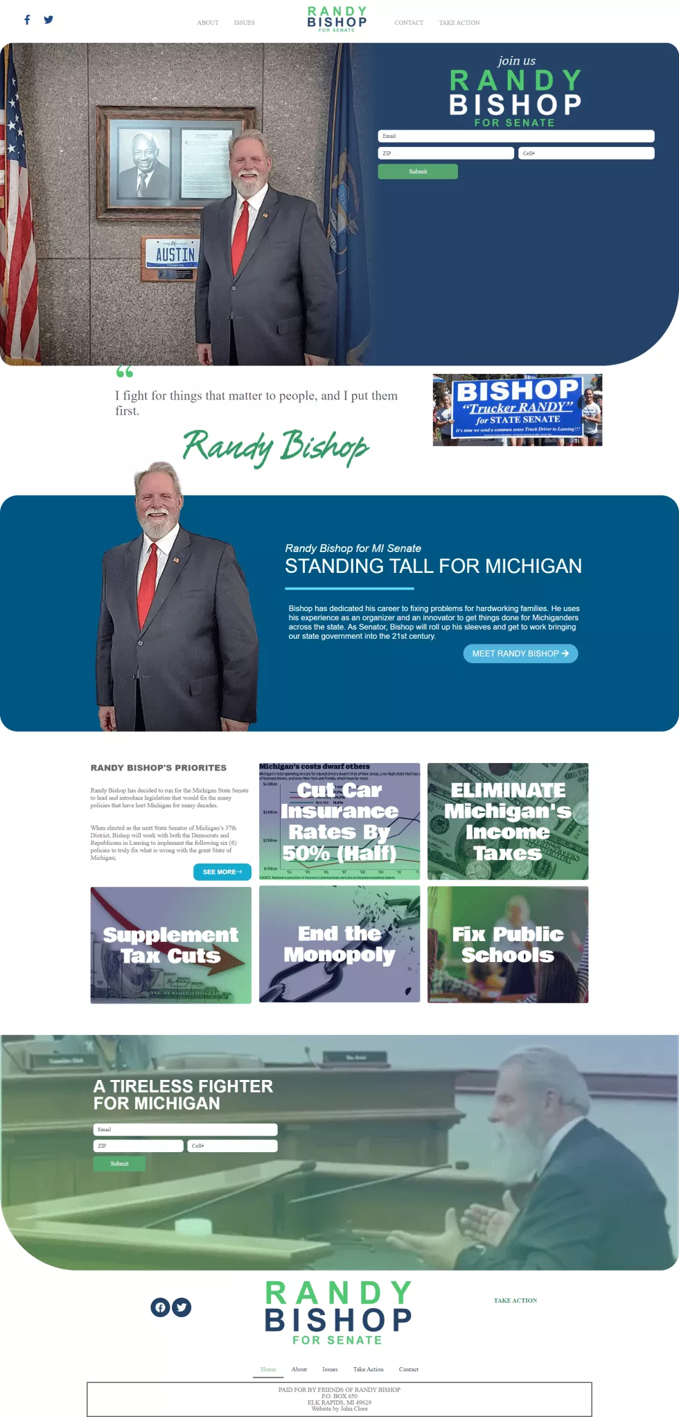 Randy Bishop campaign website designed by John Clore, showing candidate photographs and campaign sections